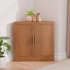 Mueble esquinero de almacenamiento con 2 puertas de madera maciza y estantes ajustables, beige, 31" ancho x 16" alto