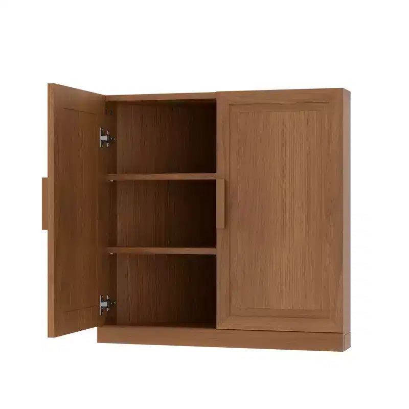 Mueble esquinero de almacenamiento con 2 puertas de madera maciza y estantes ajustables, beige, 31" ancho x 16" alto