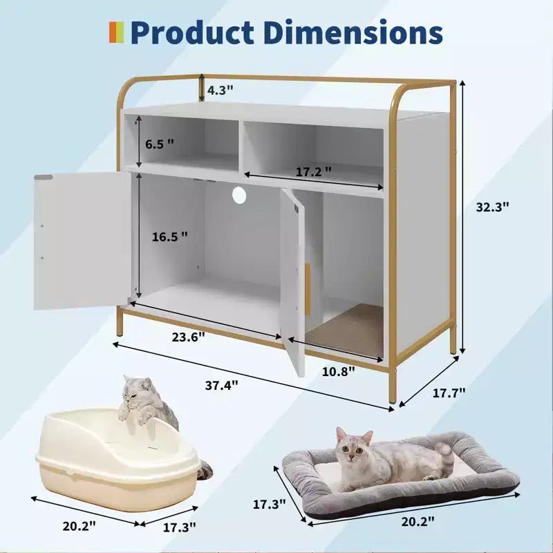 Caja de arena oculta con puerta de granero, gabinete de madera y mesa auxiliar, a prueba de perros, negro