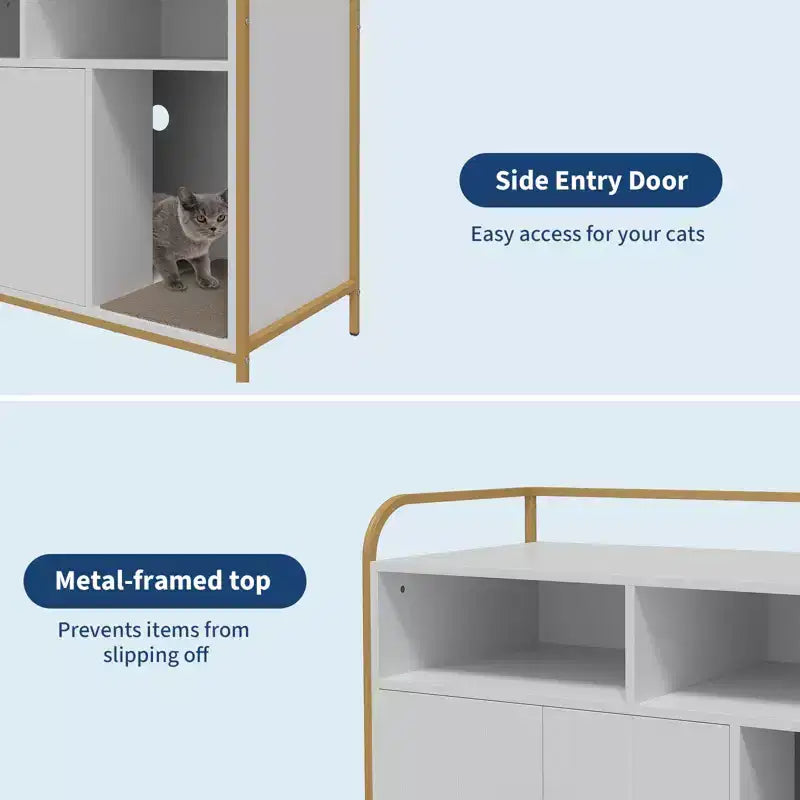 Caja de arena oculta con puerta de granero, gabinete de madera y mesa auxiliar, a prueba de perros, negro