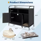 Caja de arena oculta con puerta de granero, gabinete de madera y mesa auxiliar, a prueba de perros, negro