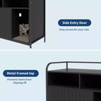 Caja de arena oculta con puerta de granero, gabinete de madera y mesa auxiliar, a prueba de perros, negro