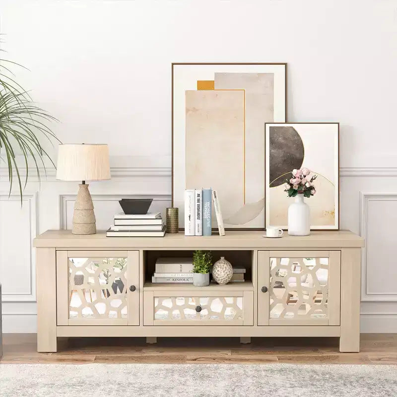 Mueble de TV retro de 55 pulgadas con puertas de espejo y cajones