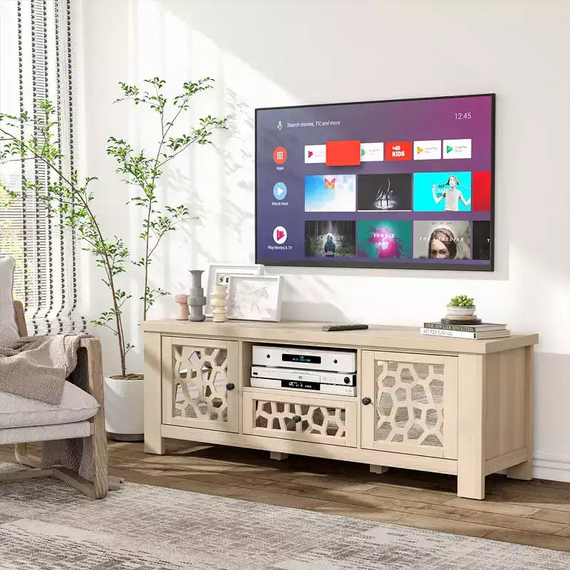 Mueble de TV retro de 55 pulgadas con puertas de espejo y cajones