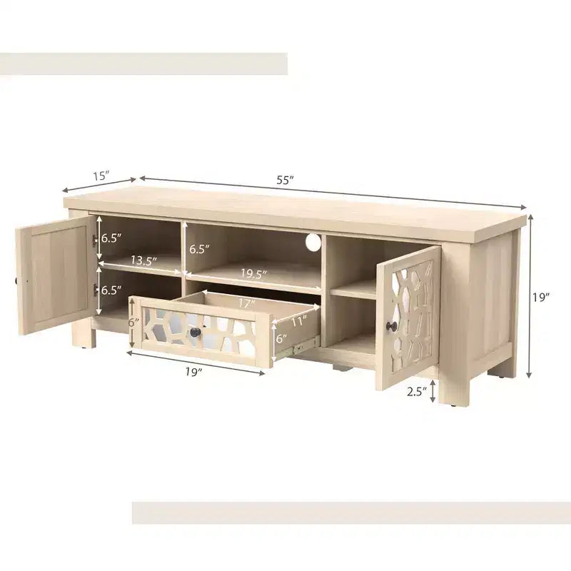 Mueble de TV retro de 55 pulgadas con puertas de espejo y cajones