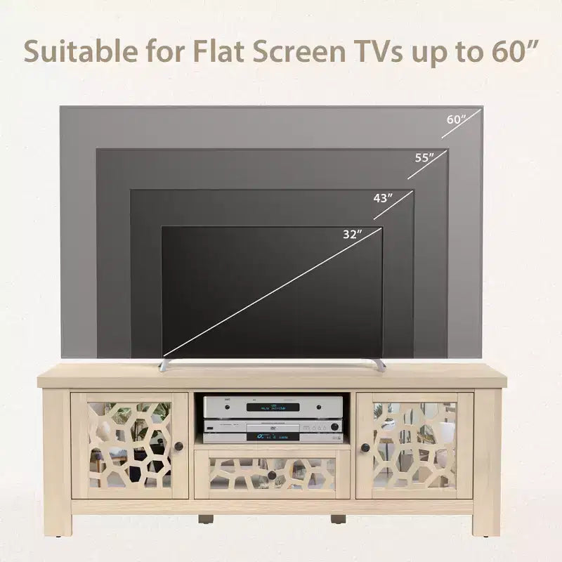 Mueble de TV retro de 55 pulgadas con puertas de espejo y cajones