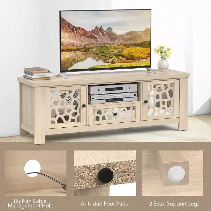 Mueble de TV retro de 55 pulgadas con puertas de espejo y cajones