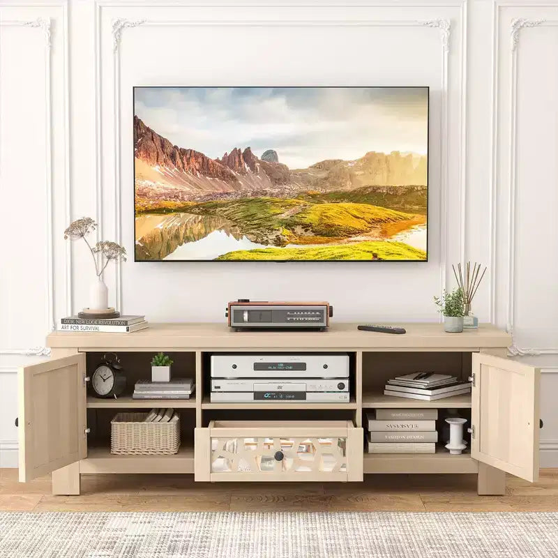 Mueble de TV retro de 55 pulgadas con puertas de espejo y cajones