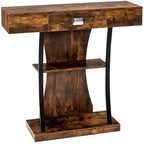 Mesa de sofá consola con cajón y estantes de 2 niveles, negro y marrón rústico, 16"W x 35"H