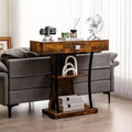 Mesa de sofá consola con cajón y estantes de 2 niveles, negro y marrón rústico, 16"W x 35"H