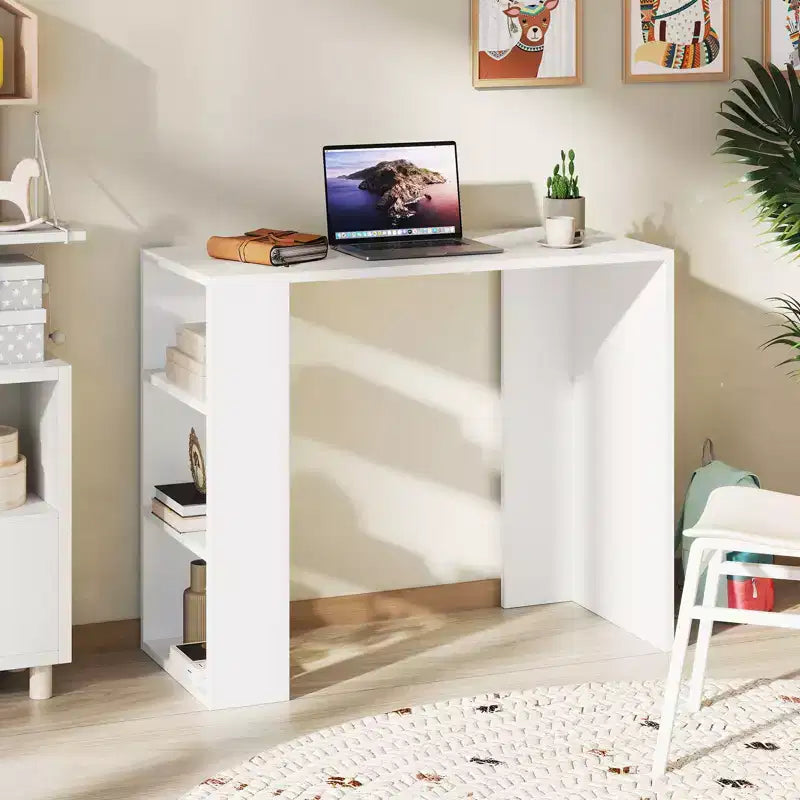 Escritorio compacto de 36" con 3 estantes abiertos y kit antivuelco, blanco, para oficina en casa o dormitorio