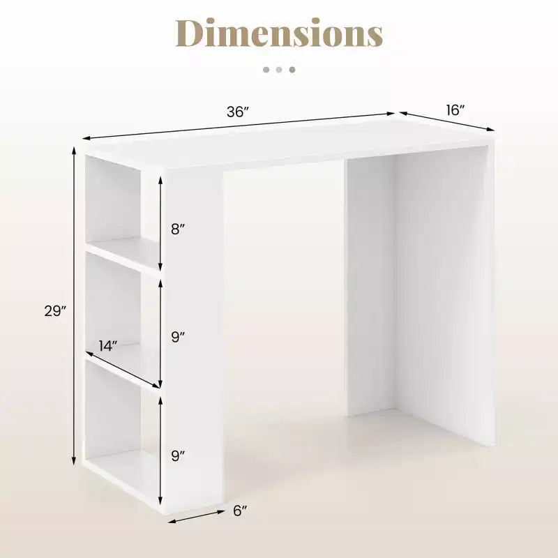 Escritorio compacto de 36" con 3 estantes abiertos y kit antivuelco, blanco, para oficina en casa o dormitorio