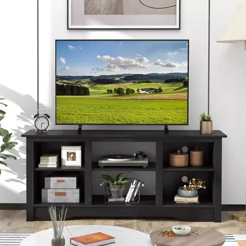 Mueble de TV de 58 pulgadas con 3 estantes ajustables para TV de 65 pulgadas, color negro