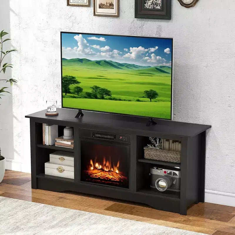 Mueble de TV de 58 pulgadas con 3 estantes ajustables para TV de 65 pulgadas, color negro