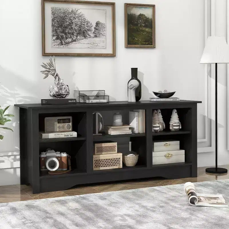 Mueble de TV de 58 pulgadas con 3 estantes ajustables para TV de 65 pulgadas, color negro