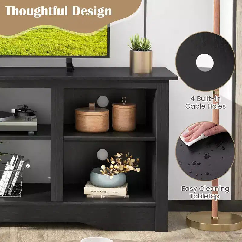 Mueble de TV de 58 pulgadas con 3 estantes ajustables para TV de 65 pulgadas, color negro