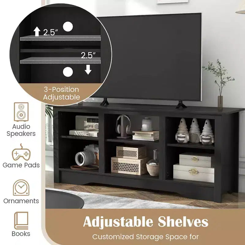 Mueble de TV de 58 pulgadas con 3 estantes ajustables para TV de 65 pulgadas, color negro