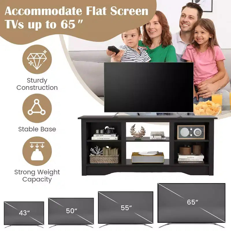 Mueble de TV de 58 pulgadas con 3 estantes ajustables para TV de 65 pulgadas, color negro
