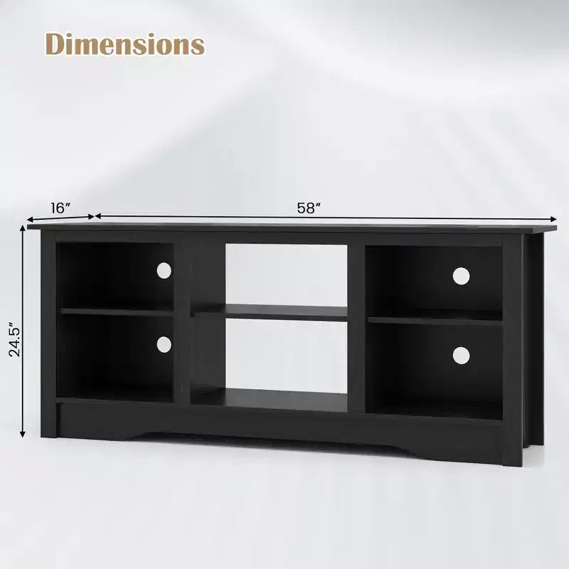 Mueble de TV de 58 pulgadas con 3 estantes ajustables para TV de 65 pulgadas, color negro