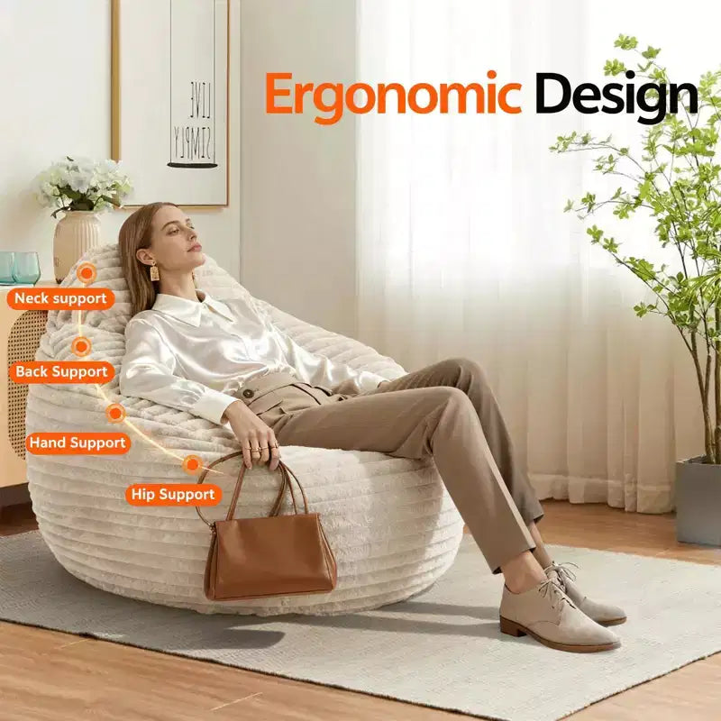 Sillón tipo puf de terciopelo para adultos, relleno de espuma con funda extraíble, color camel, para interior y exterior