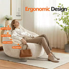 Sillón tipo puf de terciopelo para adultos, relleno de espuma con funda extraíble, color camel, para interior y exterior