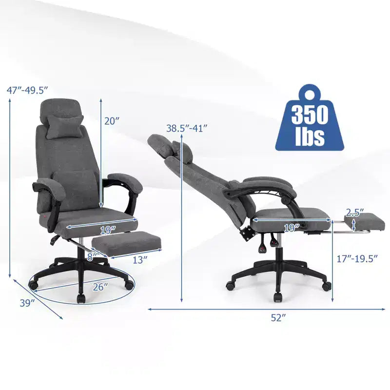 Sillón reclinable para oficina con reposapiés retráctil, ergonómico y respaldo alto