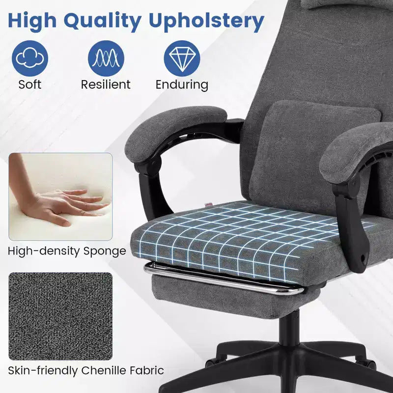 Sillón reclinable para oficina con reposapiés retráctil, ergonómico y respaldo alto