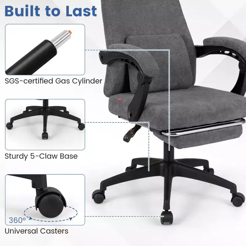 Sillón reclinable para oficina con reposapiés retráctil, ergonómico y respaldo alto