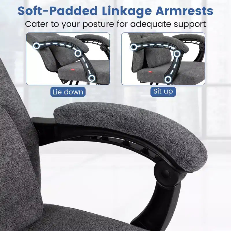 Sillón reclinable para oficina con reposapiés retráctil, ergonómico y respaldo alto