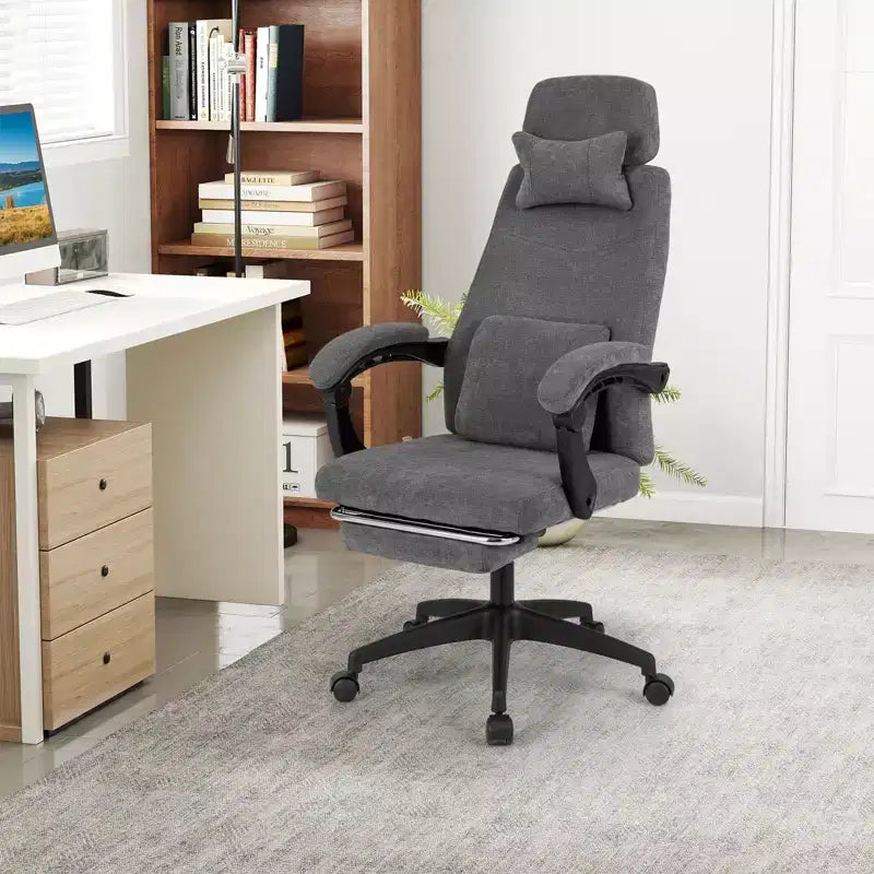 Sillón reclinable para oficina con reposapiés retráctil, ergonómico y respaldo alto
