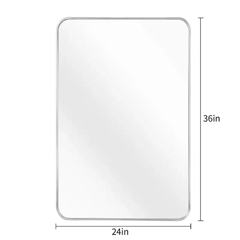 Espejo de baño rectangular de 24x36'', espejo de pared decorativo con película inastillable y marco de aluminio cepillado para baño, sala de estar