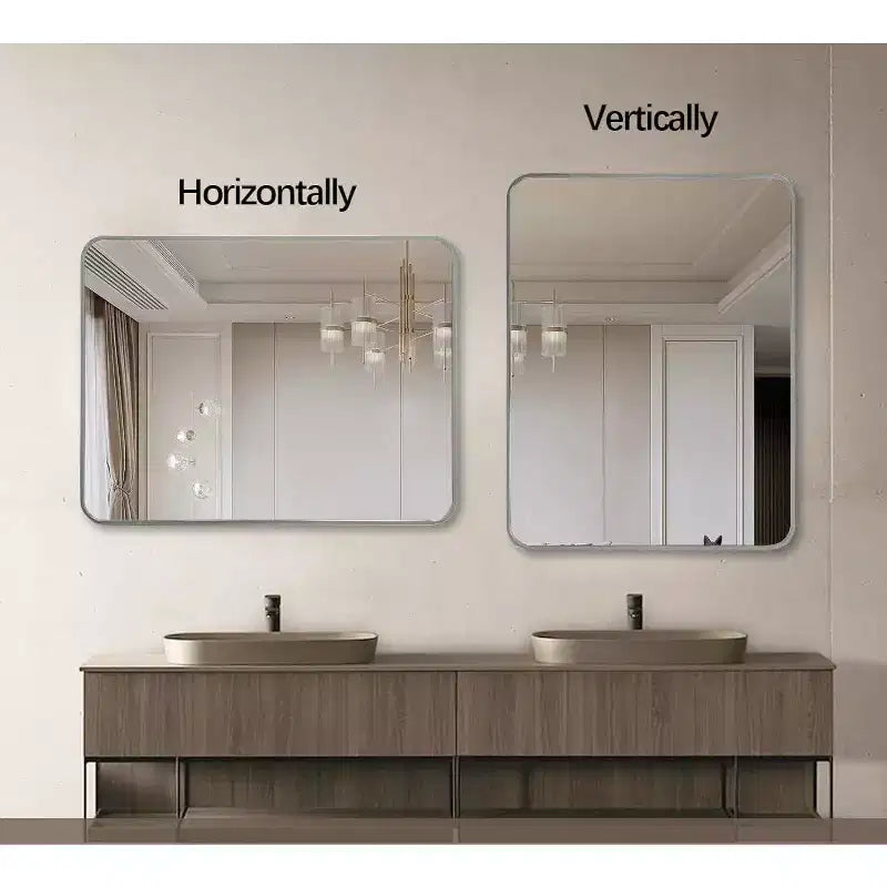 Espejo de baño rectangular de 24x36'', espejo de pared decorativo con película inastillable y marco de aluminio cepillado para baño, sala de estar