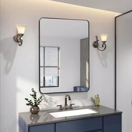 Espejo de baño rectangular de 24x36'', espejo de pared decorativo con película inastillable y marco de aluminio cepillado para baño, sala de estar