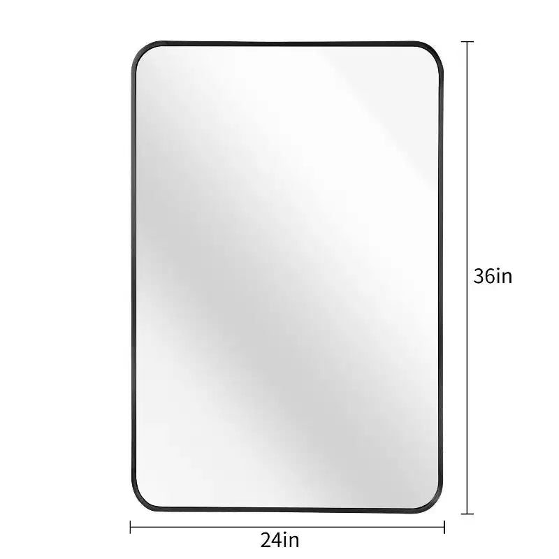 Espejo de baño rectangular de 24x36'', espejo de pared decorativo con película inastillable y marco de aluminio cepillado para baño, sala de estar