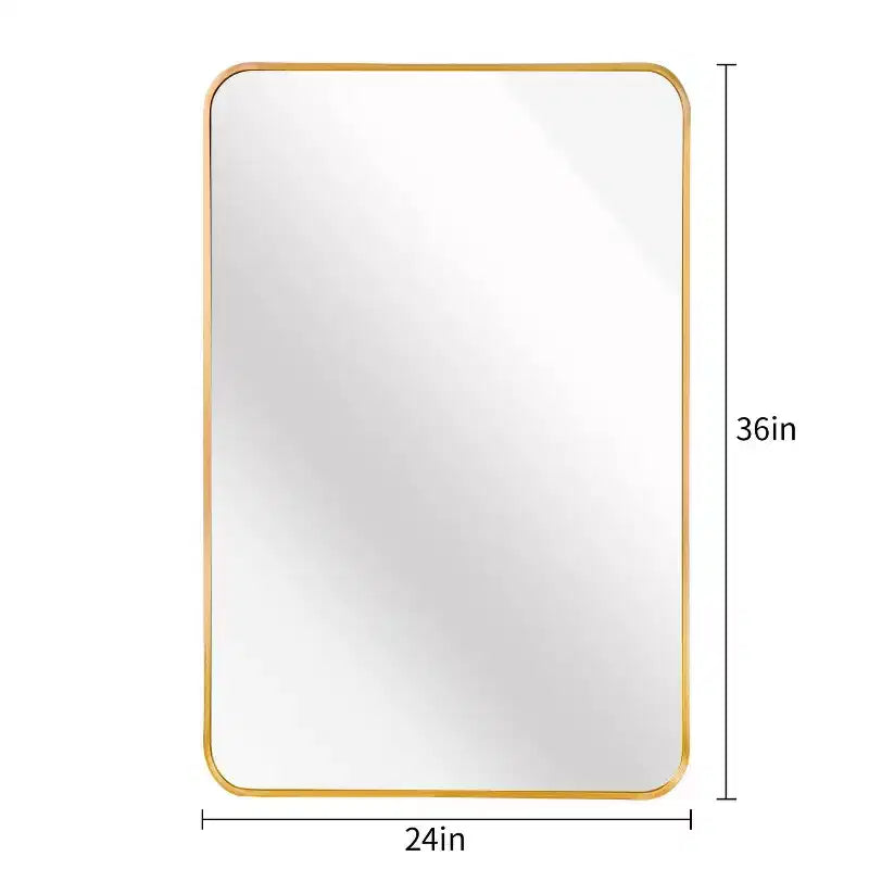 Espejo de baño rectangular de 24x36'', espejo de pared decorativo con película inastillable y marco de aluminio cepillado para baño, sala de estar