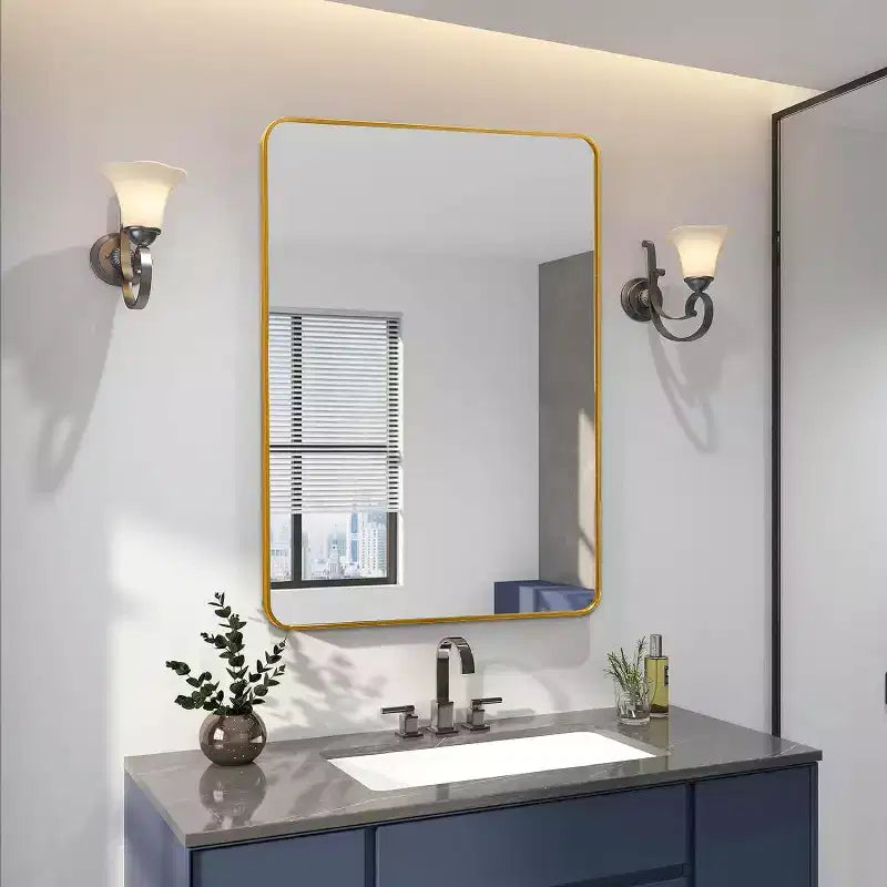 Espejo de baño rectangular de 24x36'', espejo de pared decorativo con película inastillable y marco de aluminio cepillado para baño, sala de estar