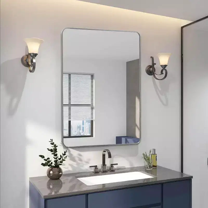 Espejo de baño rectangular de 24x36'', espejo de pared decorativo con película inastillable y marco de aluminio cepillado para baño, sala de estar