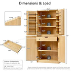 Mueble de almacenamiento de cocina de 72 pulgadas con puerta, estantes y estantes ajustables