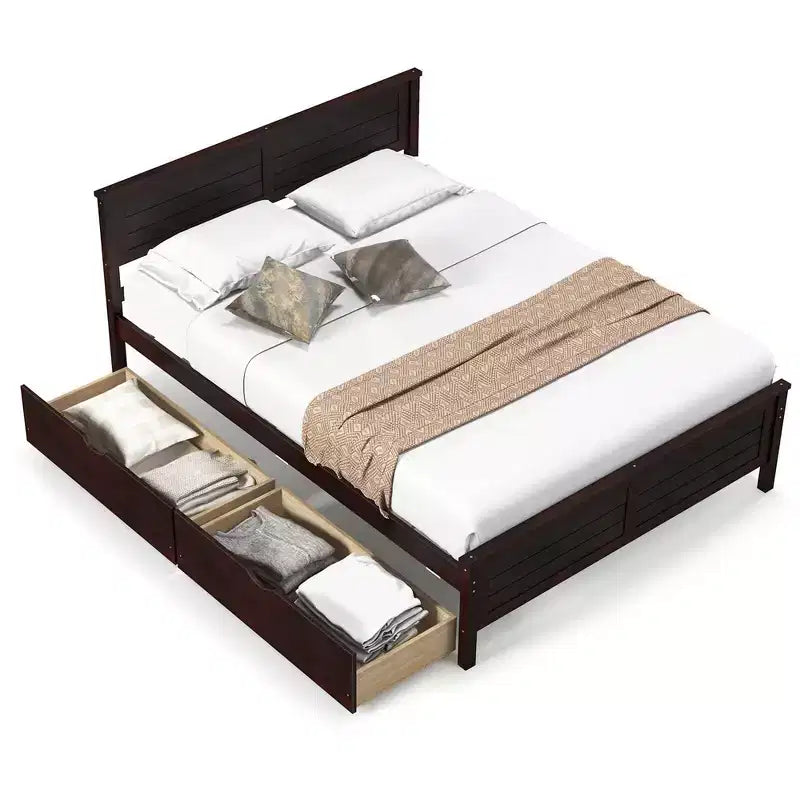 Costway Full Size Wooden Bed Frame with 2 Storage Drawers & Under-bed Storage Espresso