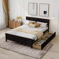 Base de cama de plataforma de madera de tamaño completo con 2 cajones de almacenamiento, cabecero de madera maciza, Espresso