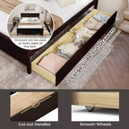 Base de cama de plataforma de madera de tamaño completo con 2 cajones de almacenamiento, cabecero de madera maciza, Espresso