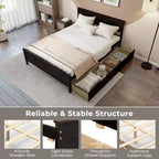 Base de cama de plataforma de madera de tamaño completo con 2 cajones de almacenamiento, cabecero de madera maciza, Espresso