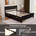 Base de cama de plataforma de madera de tamaño completo con 2 cajones de almacenamiento, cabecero de madera maciza, Espresso