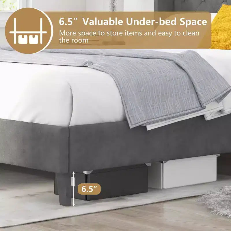 Estructura de cama Queen tapizada con cabecero capitoné, sin ruidos, capacidad de 450 kg