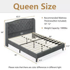 Estructura de cama Queen tapizada con cabecero capitoné, sin ruidos, capacidad de 450 kg