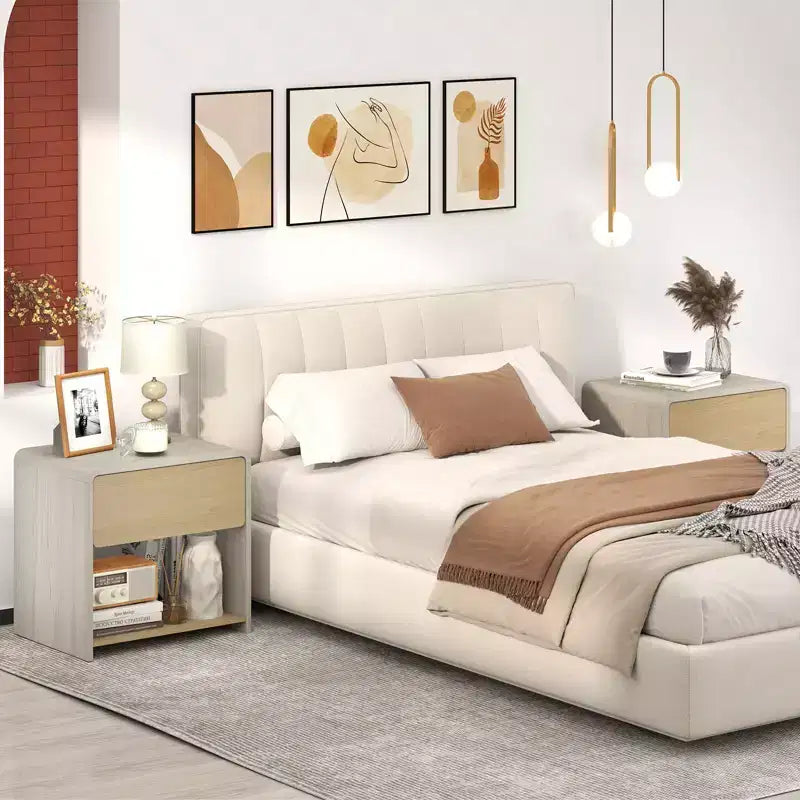 Mesita de Noche de Estilo Moderno de 2 Niveles para Sofá/Cama con Cajón y Estante Abierto