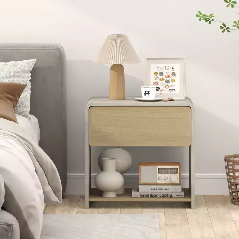 Mesita de Noche de Estilo Moderno de 2 Niveles para Sofá/Cama con Cajón y Estante Abierto