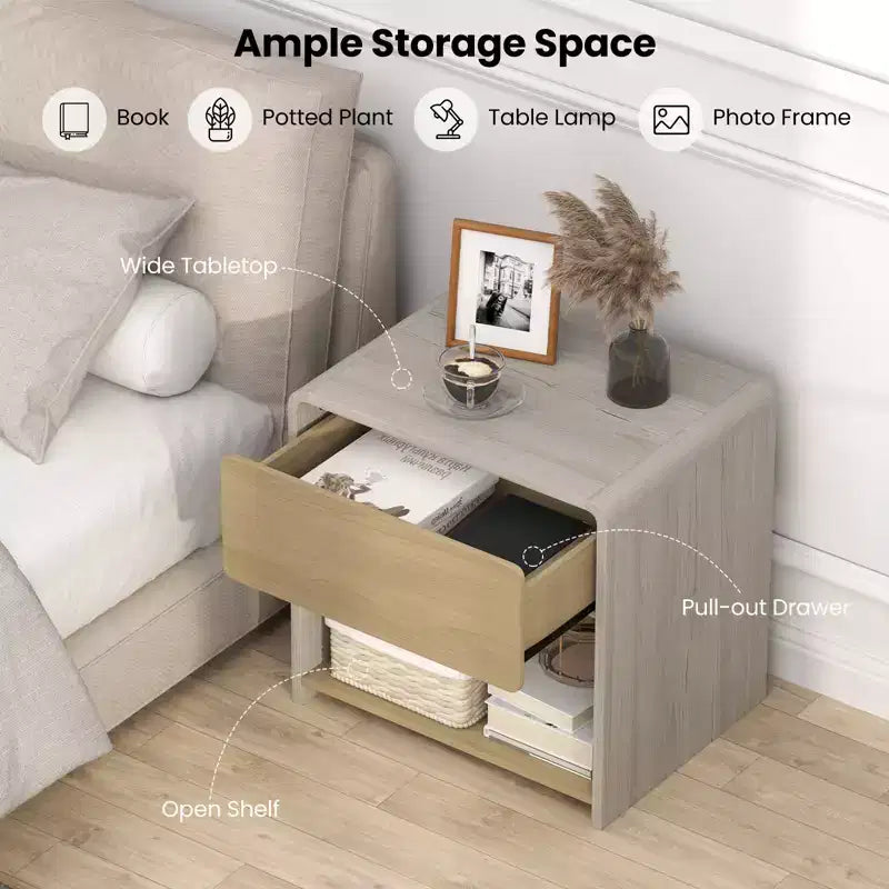 Mesita de Noche de Estilo Moderno de 2 Niveles para Sofá/Cama con Cajón y Estante Abierto