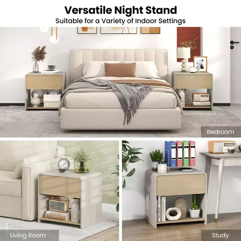 Mesita de Noche de Estilo Moderno de 2 Niveles para Sofá/Cama con Cajón y Estante Abierto
