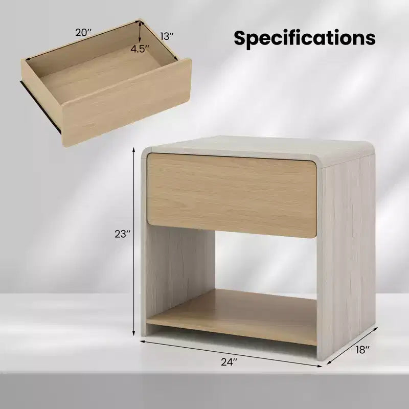 Mesita de Noche de Estilo Moderno de 2 Niveles para Sofá/Cama con Cajón y Estante Abierto
